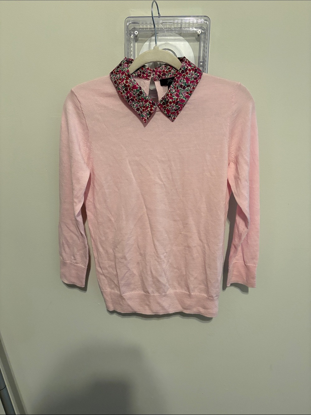 J Crew Pink Sweater with Floral Collar Womens Size Small
